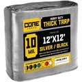 Core Tarps 12 ft L x 0.5 mm H x 12 ft W Heavy Duty 10 Mil Tarp, Silver/Black, Polyethylene CT-601-12X12